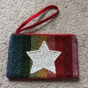 NWOT Rainbow Beaded Wristlet with Red Interior